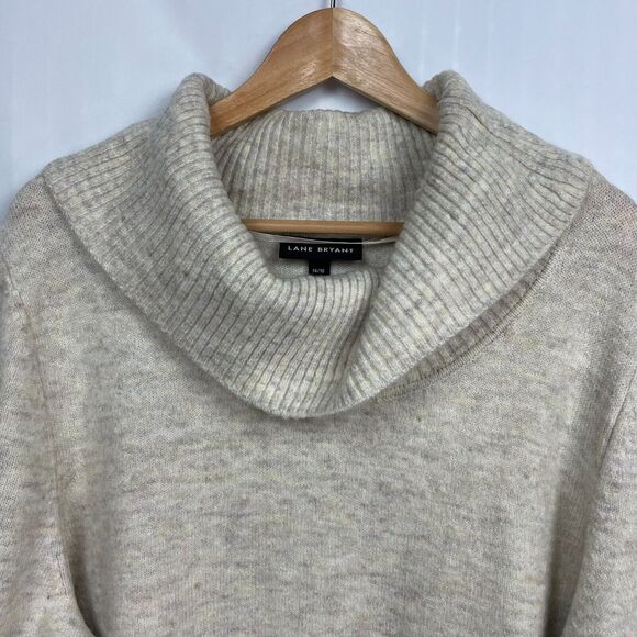 Lane Bryant Cowl Neck Tunic Striped Sweater Size 1X Oatmeal Cream Cranberry Knit - Picture 12 of 14